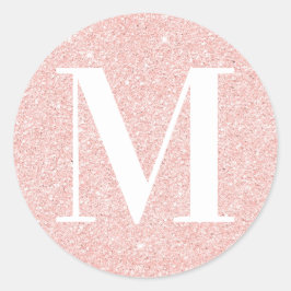 Flickigt modern serif monogrammed roseguld glitter runt klistermärke