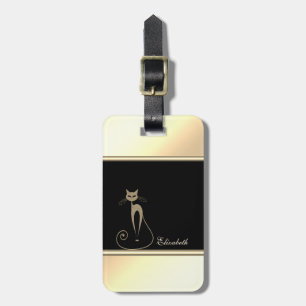 Flickigt Modern Svart,Guld ,Katt-Personlig Bagagebricka