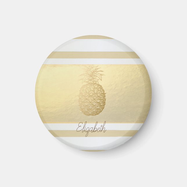 Flickigt moderna guldränder, guldananas   magnet (Framsidan)