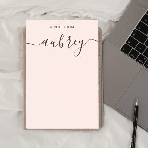 Flickigt monogram blush rosa kalligrafi post-it block