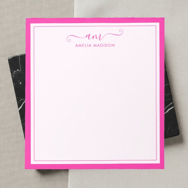 Flickigt monogram manus Vibrant rosa Anteckningsblock (Skapare uppladdad)