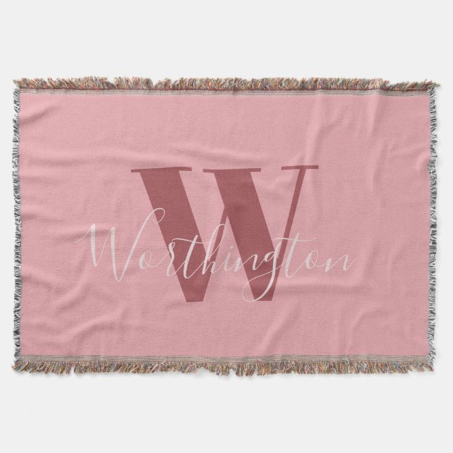 Flickigt monogram och namn rosa rodnad röd filt (Framsidan)