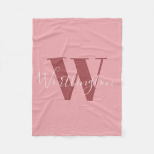 Flickigt monogram och namn rosa rodnad röd fleecefilt