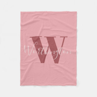 Flickigt monogram och namn rosa rodnad röd fleecefilt
