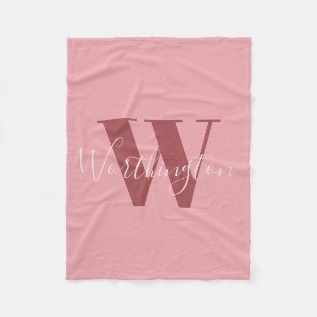 Flickigt monogram och namn rosa rodnad röd fleecefilt (Framsidan)