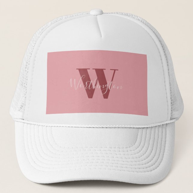 Flickigt monogram och namn rosa rodnad röd keps (Framsida)