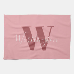Flickigt monogram och namn rosa rodnad röd kökshandduk