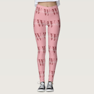 Flickigt monogram och namn rosa rodnad röd leggings