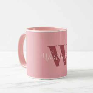 Flickigt monogram och namn rosa rodnad röd mugg
