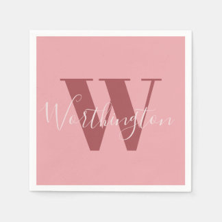 Flickigt monogram och namn rosa rodnad röd pappersservett
