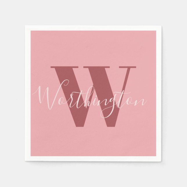 Flickigt monogram och namn rosa rodnad röd pappersservett (Framsidan)