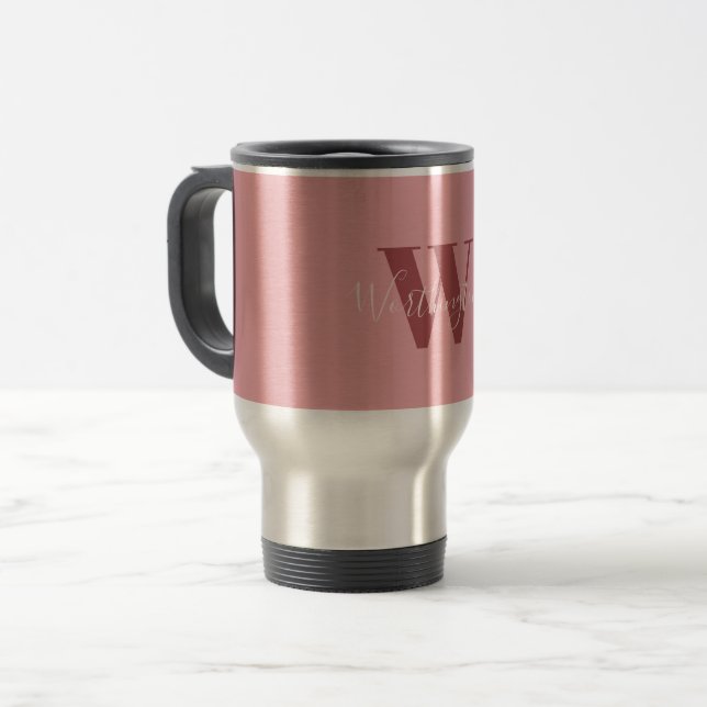 Flickigt monogram och namn rosa rodnad röd resemugg (Framsida vänster)
