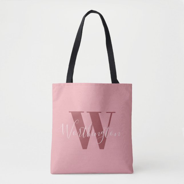 Flickigt monogram och namn rosa rodnad röd tygkasse (Framsida)