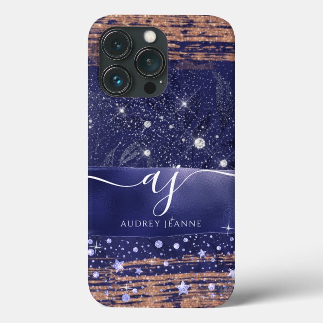 Flickigt Navy Rosa Guld Glitter Stjärnor Lövverk S (Baksida)