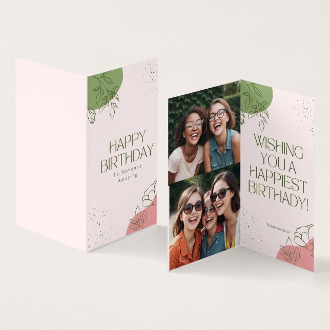 Flickigt pastell blomstret estetiskt födelsedagsfo kort (In- och utsida)