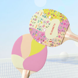Flickigt Pastell Rosa Kawaii Klotter Pingisracket