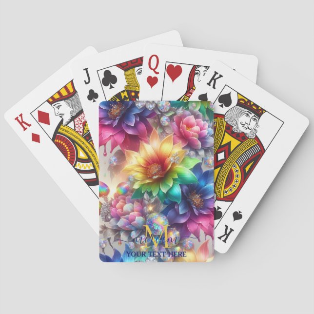Flickigt regnbågsblommigt monogram casinokort (Baksidan)