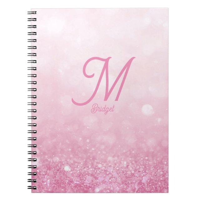 Flickigt rosa feminint glitter abstrakt gradient anteckningsbok (Framsidan)