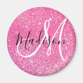 Flickigt rosa glitter glitter monogramnamn magnet