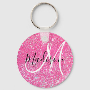 Flickigt rosa glitter glitter monogramnamn nyckelring