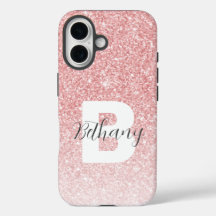 Flickigt Rosa Glitter Gnist Monogram Skriptnamn