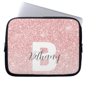 Flickigt Rosa Glitter Gnist Monogram Skriptnamn Laptop Fodral