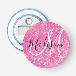 Flickigt Rosa Glitter Gnistrande Monogram Namn Flasköppnare