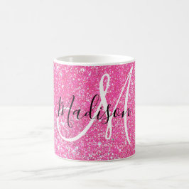 Flickigt Rosa Glitter Gnistrande Monogram Namn Kaffemugg
