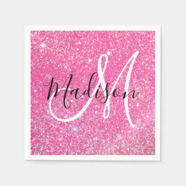 Flickigt Rosa Glitter Gnistrande Monogram Namn Pappersservett