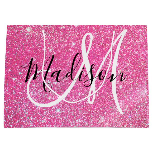 Flickigt Rosa Glitter Gnistrar Monogram Namn (Framsidan)