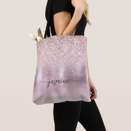 Flickigt Rosa Glitter Namnskylt i Metall med Rose Tygkasse