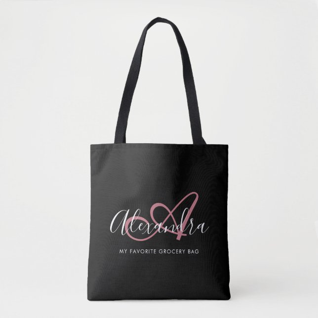Flickigt Rosa Guld Elegant Namnmonogram i Script-s Tygkasse (Framsida)