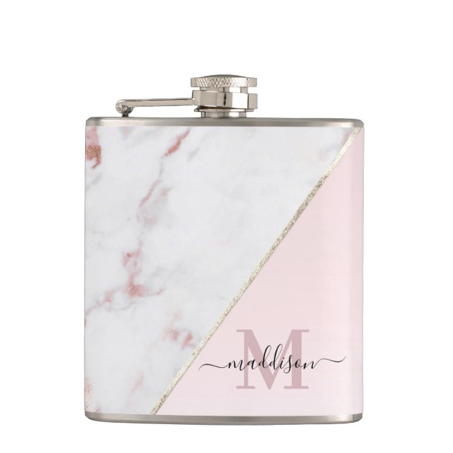 Flickigt Rosa Guld Glitter Marmor Monogram Fickplunta (Framsidan)