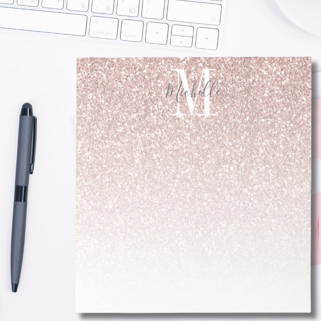 Flickigt Rosa Guld Rouge Rosa Glitter Förnamn Anteckningsblock (Skapare uppladdad)