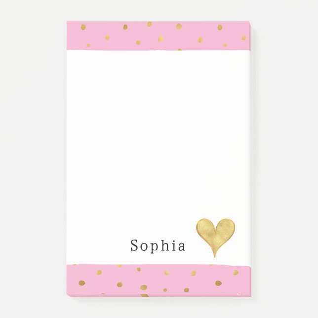 Flickigt rosa guldprickigt hjärta  post-it block (Framsida)