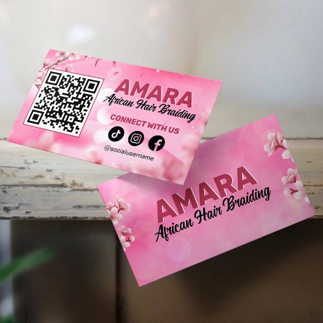 Flickigt Rosa Hårflätning Anslut till oss QR-kod Visitkort (Skapare uppladdad)