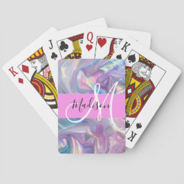 Flickigt rosa holografiskt iriserande monogramnamn casinokort