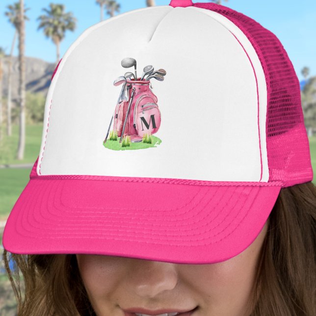 Flickigt Rosa Initialt Monogram Keps (Girly Pink Initial Monogram Trucker Hat)