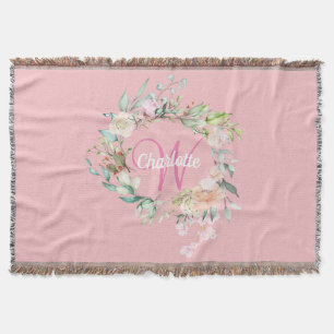 Flickigt rosa monogram skript Initial sommarrosor Filt