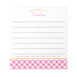 Flickigt rosa och orange skrift gingham-fodrad anteckningsblock