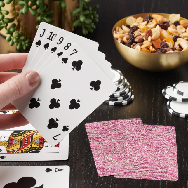 Flickigt rosa och rosaglitter zebra casinokort (På plats)