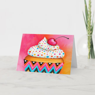 Flickigt rosa orange Cupcake-målning Glad födelsed Kort