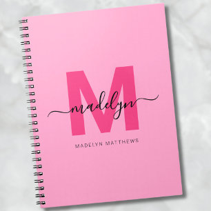 Flickigt Rosa Personligt Initialt Monogram Namn Anteckningsbok