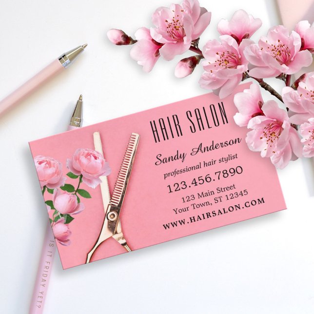 Flickigt rosa ros hårstylist visitkort (Skapare uppladdad)