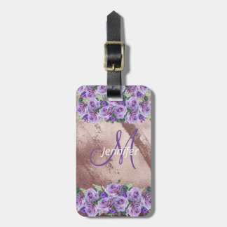 Flickigt roséguld glittermonogram  bagagebricka