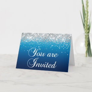Flickigt Silver Glitter Blå Gradient Du Är Välkomm Inbjudan