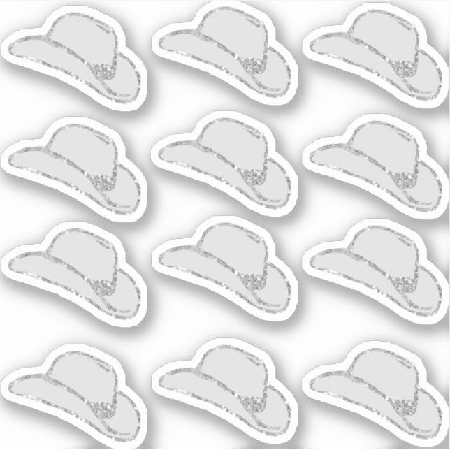 Flickigt silver glitter cowgirl hatt 12 dekal upps (Framsida)