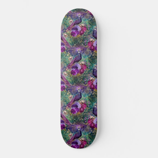 Flickigt Skateboard Rosa Lila Fantasi Påfågel (Framsida)