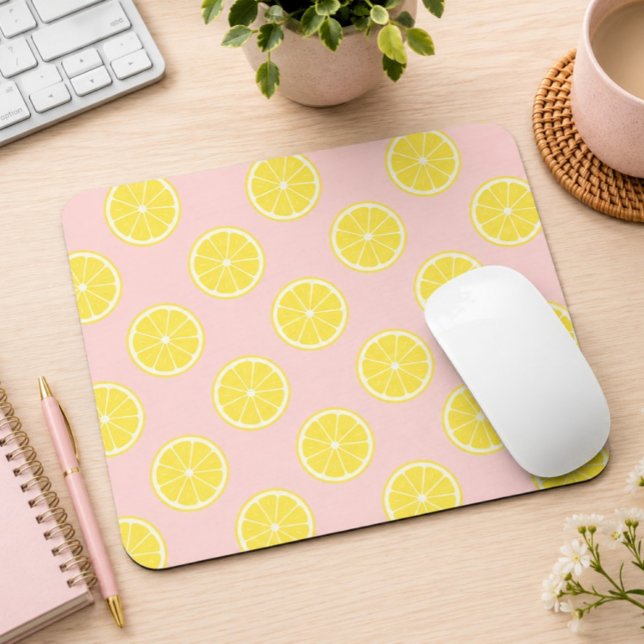 Flickigt sommarestetiskt Rosa Citron Skiva Musmatta (pink lemon mouse pad, lemon mousepad, citrus desk accessory, aesthetic mouse pad, cute office decor,)