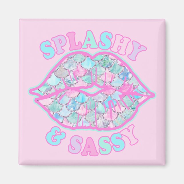Flickigt Sprittande & Sassy Rosa Turkos Sjökys Magnet (Framsidan)